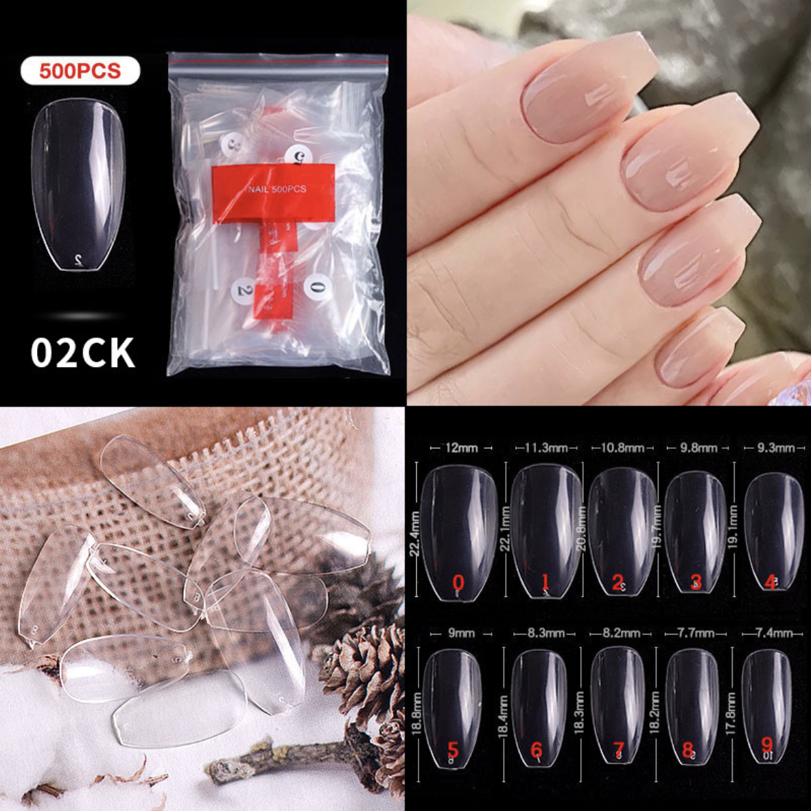 02# Short Coffin Nail Tips ( 500pcsPacket )