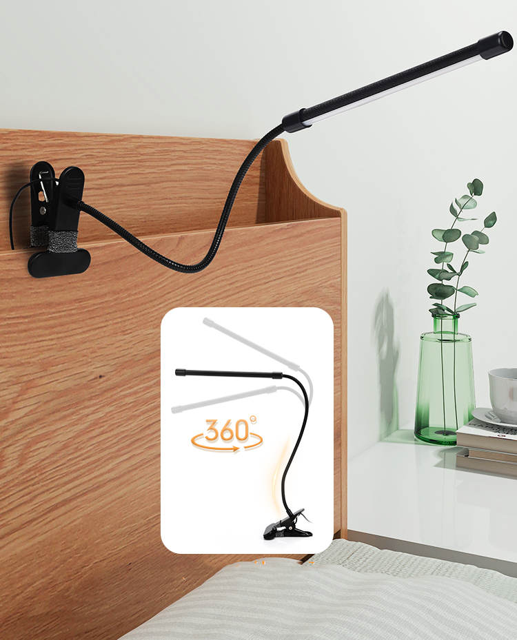 LED Desk Table Clip Lamp 7W USB Black