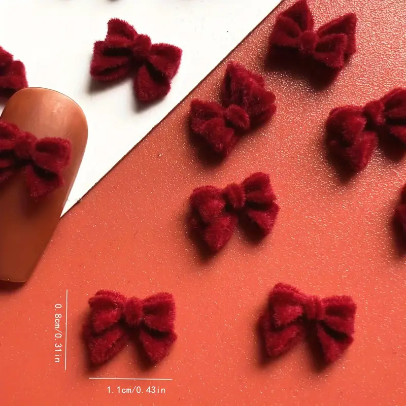 Bow Velvet Resin Nail Art Decoration 10 pcs