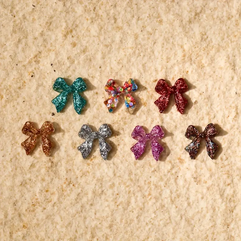 Glitter Bow Resin Nail Art Decoration 10 pcs