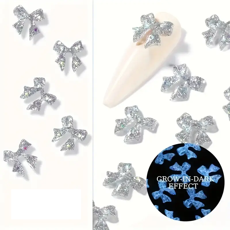 Bow Resin Nail Art Decoration 2pcs  Glow in the dark