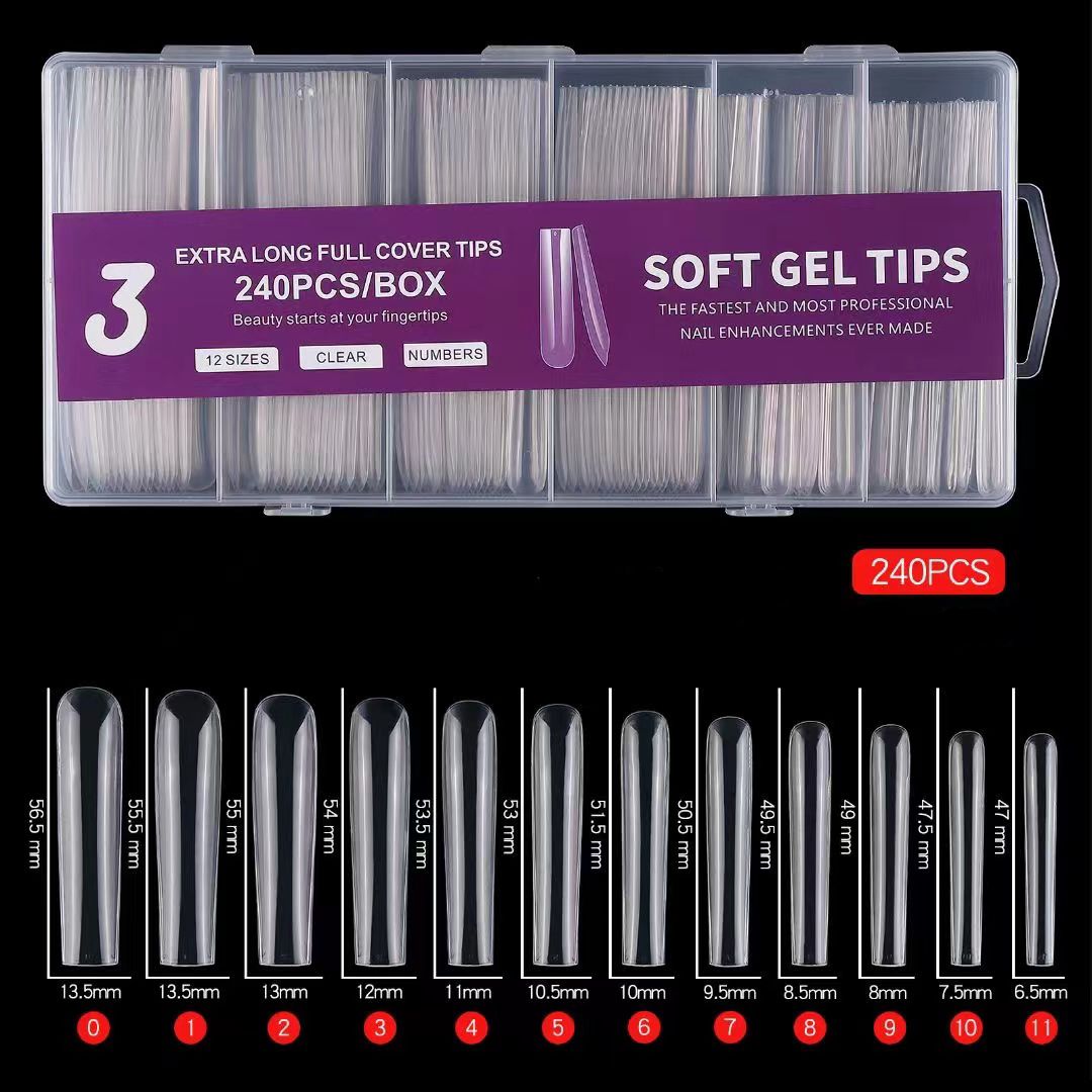 3XL 240pcs Extra Long Clear Full Cover Artificial False Nails