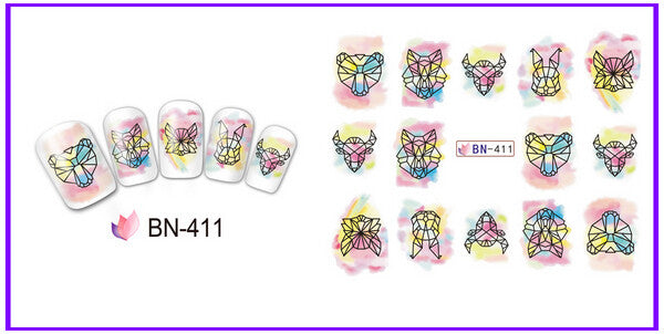 Animal Watercolor Abstract Lines Nail Decal BN411