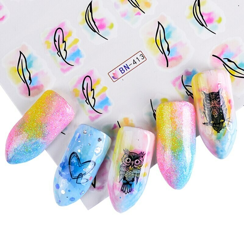 Animal Watercolor Abstract Lines Nail Decal BN413