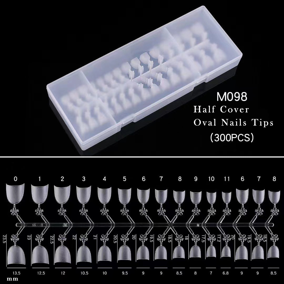 Half Cover Oval Nails Tips Short Round Matte  300pcs M098