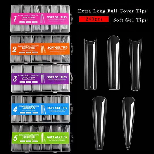 3XL 240pcs Extra Long Clear Full Cover Artificial False Nails