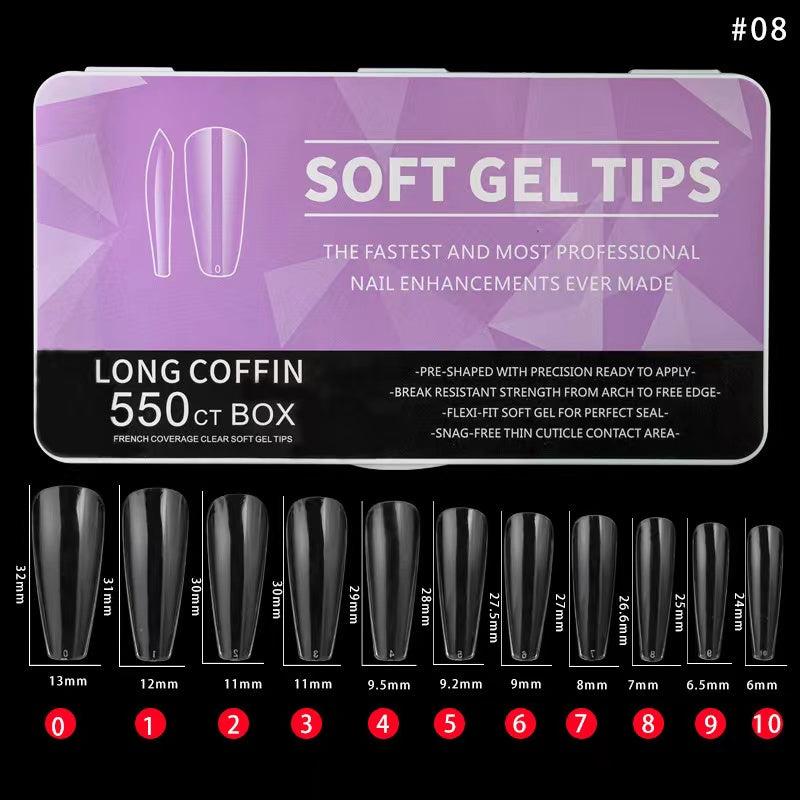 Soft Gel Tips - Long Coffin 550pcs