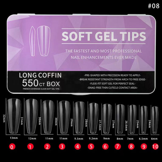 Soft Gel Tips - Long Coffin 550pcs