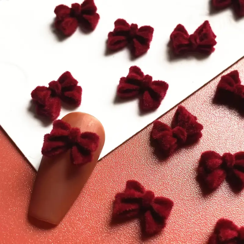 Bow Velvet Resin Nail Art Decoration 10 pcs