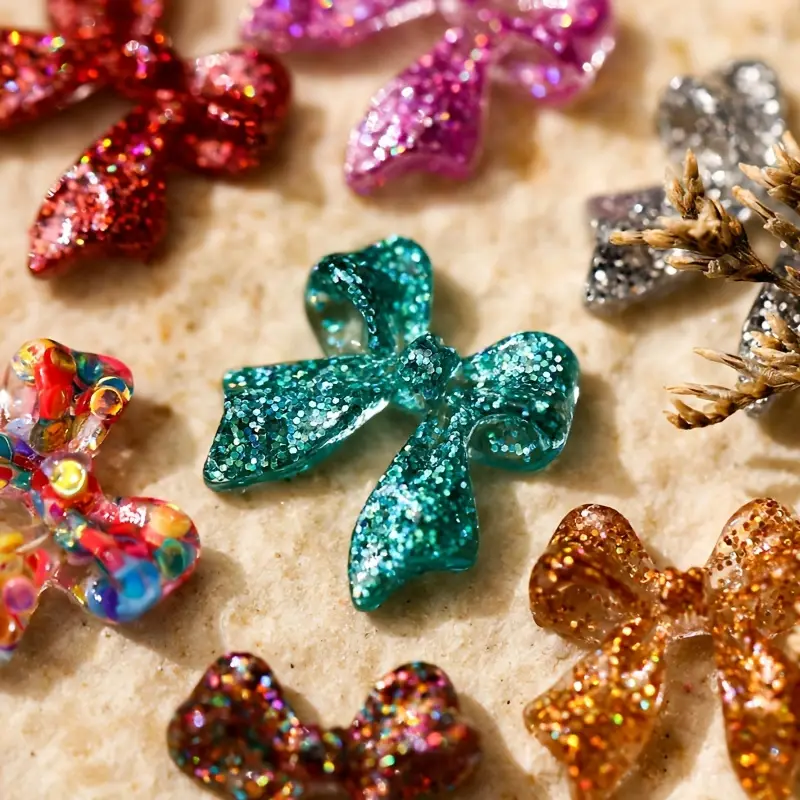 Glitter Bow Resin Nail Art Decoration 10 pcs