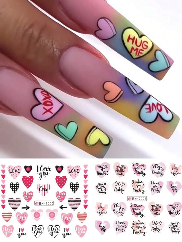 Valentine Heart Text Art Nail Decal BN2008