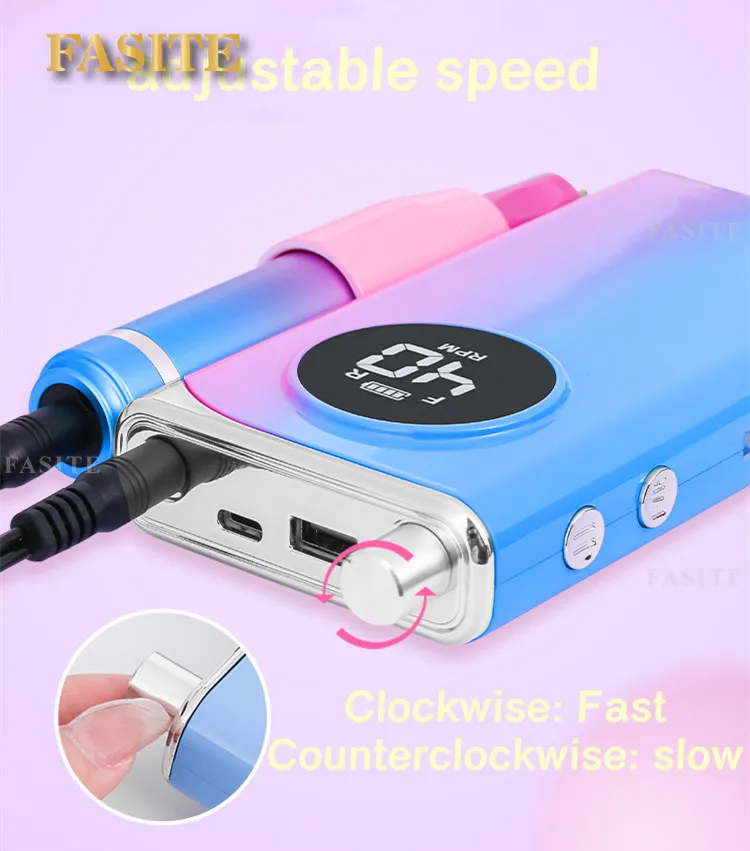 Black Portable Rechargeable Cordless Nail Drill Machine