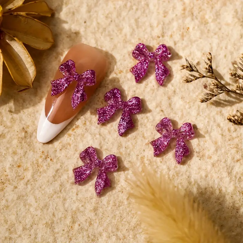 Glitter Bow Resin Nail Art Decoration 10 pcs