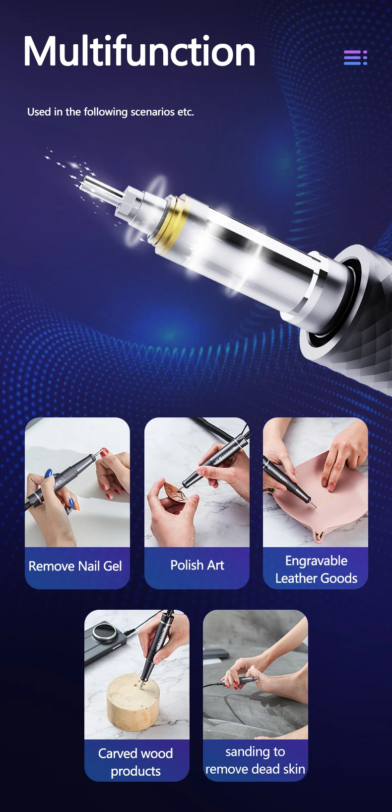 Black Brushless Portable Rechargeable Cordless Nail Drill Machine