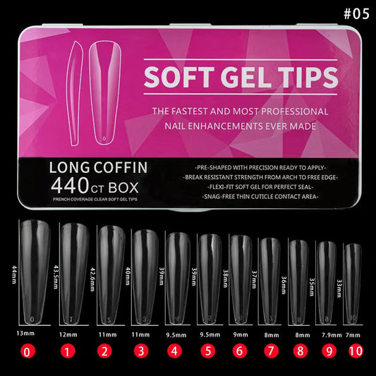 Soft Gel Tips - Long Coffin 440pcs