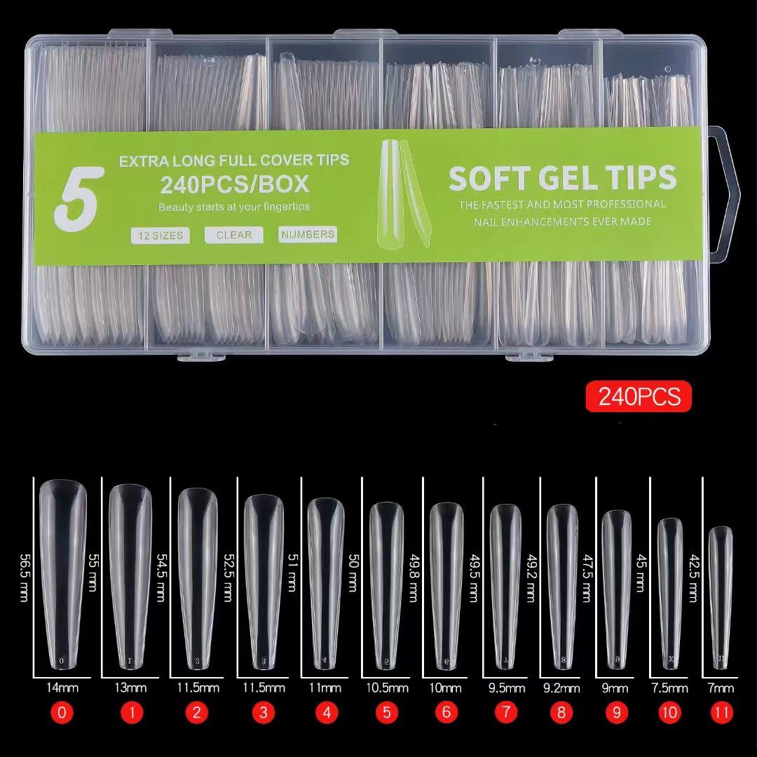 3XL 240pcs Extra Long Clear Full Cover Artificial False Nails