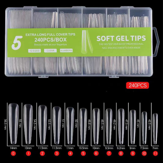 3XL 240pcs Extra Long Clear Full Cover Artificial False Nails