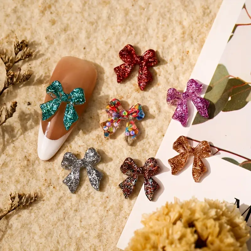 Glitter Bow Resin Nail Art Decoration 10 pcs