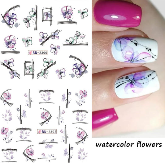 Watercolor Floral Nail art decal