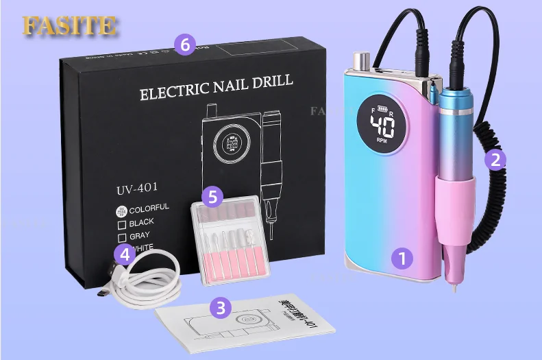 Black Portable Rechargeable Cordless Nail Drill Machine
