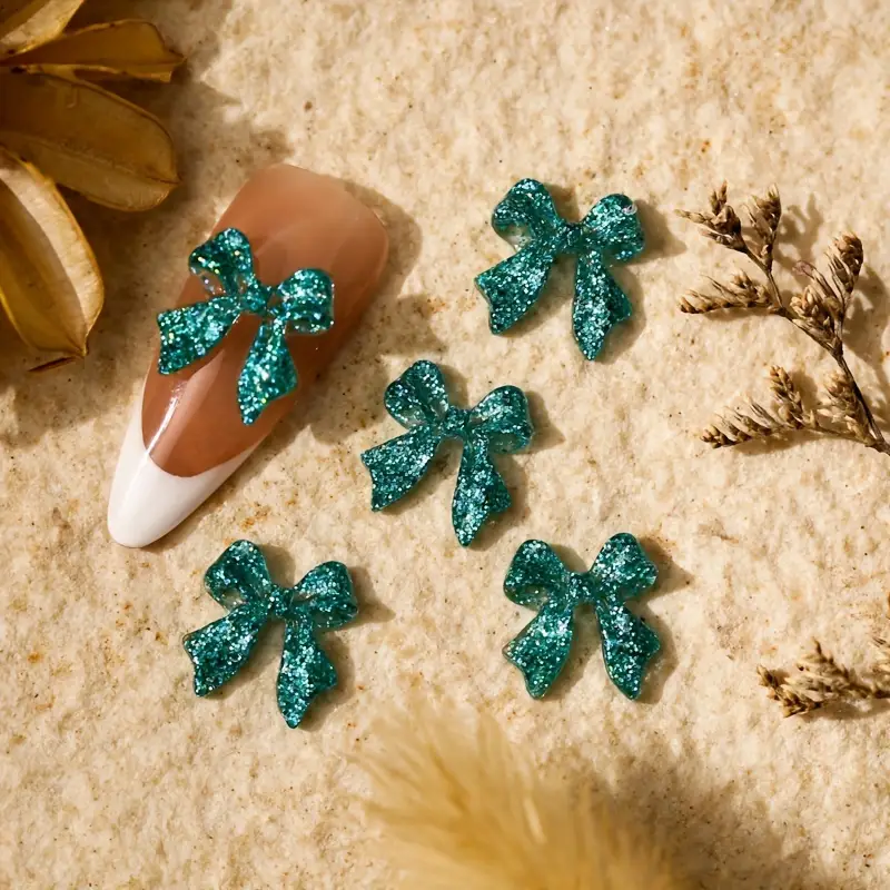 Glitter Bow Resin Nail Art Decoration 10 pcs