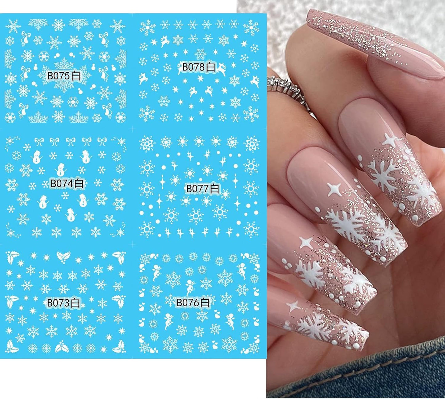 Nail Art Snowflakes Water Decal Range B075-85