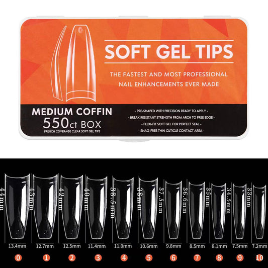 French Coverage Clear Soft Gel Tips Medium Coffin 440PCS (8)