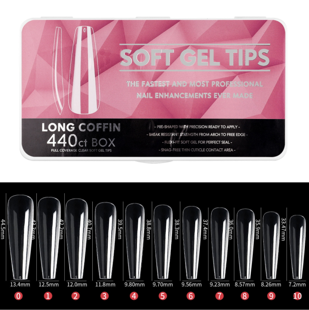 Full Coverage Clear Soft Gel Tips Long Coffin 440PCS (7)
