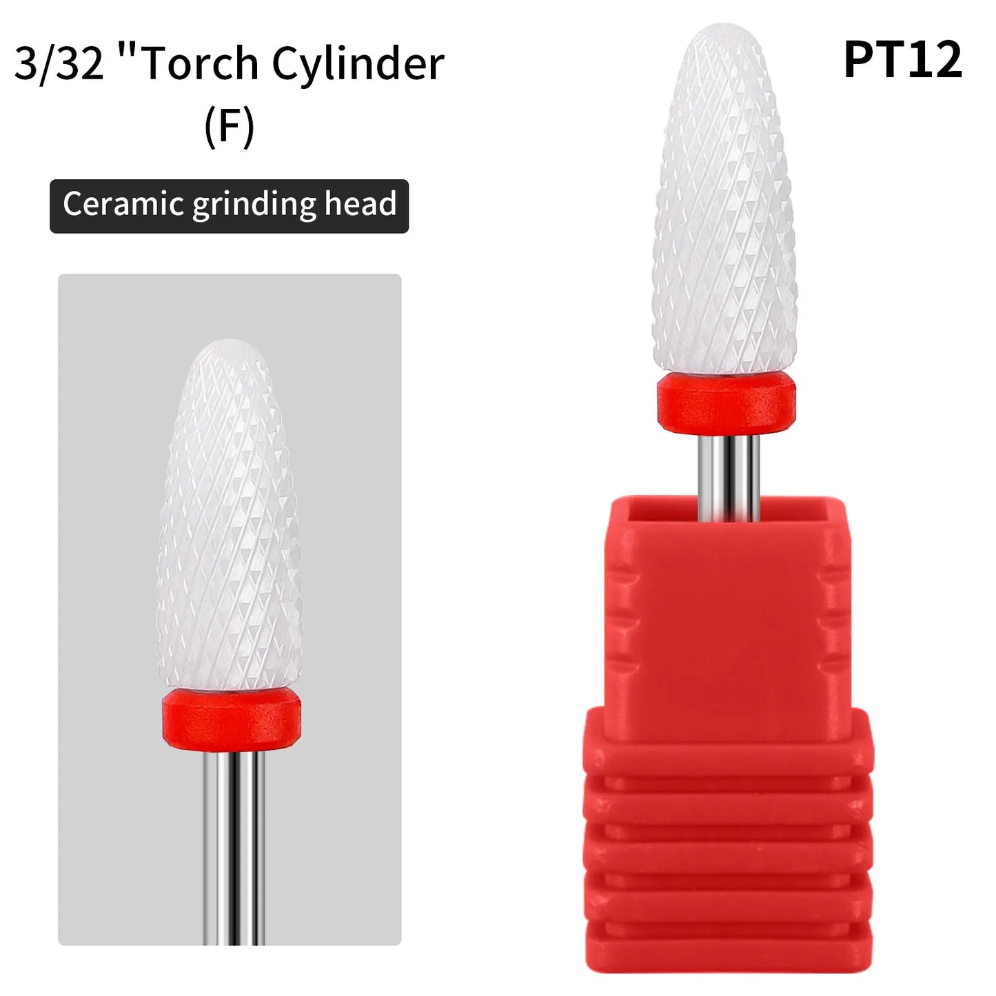 Ceramic Nail Drill Bit Flame ST Cone Red – Grit: F (fine) 3/32″