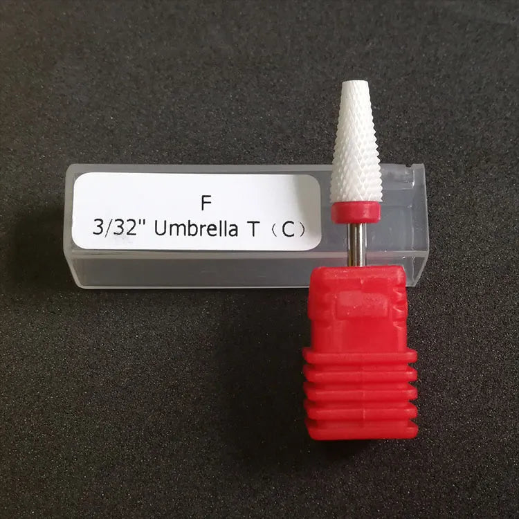 Ceramic Nail Drill Bit Umbrella Tapered Red – Grit: F (fine) 3/32″