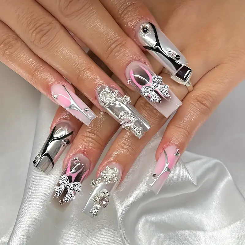 Silver Bow Resin Alloy Nail Art Decoration 5 pcs