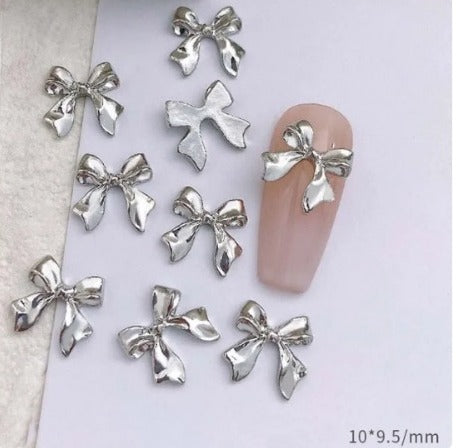 Bows Metallic Silver Charms Nail Art Decoration 1pcs