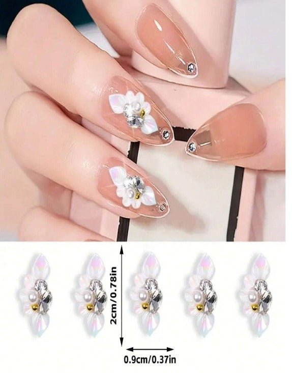 5 Pcs 3D Nails Flower Acrylic Nail Art Trendy Charm Rhinestone Carved W/  Crystal | eBay