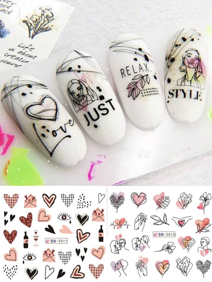 Valentine Heart Text Art Nail Decal BN2015