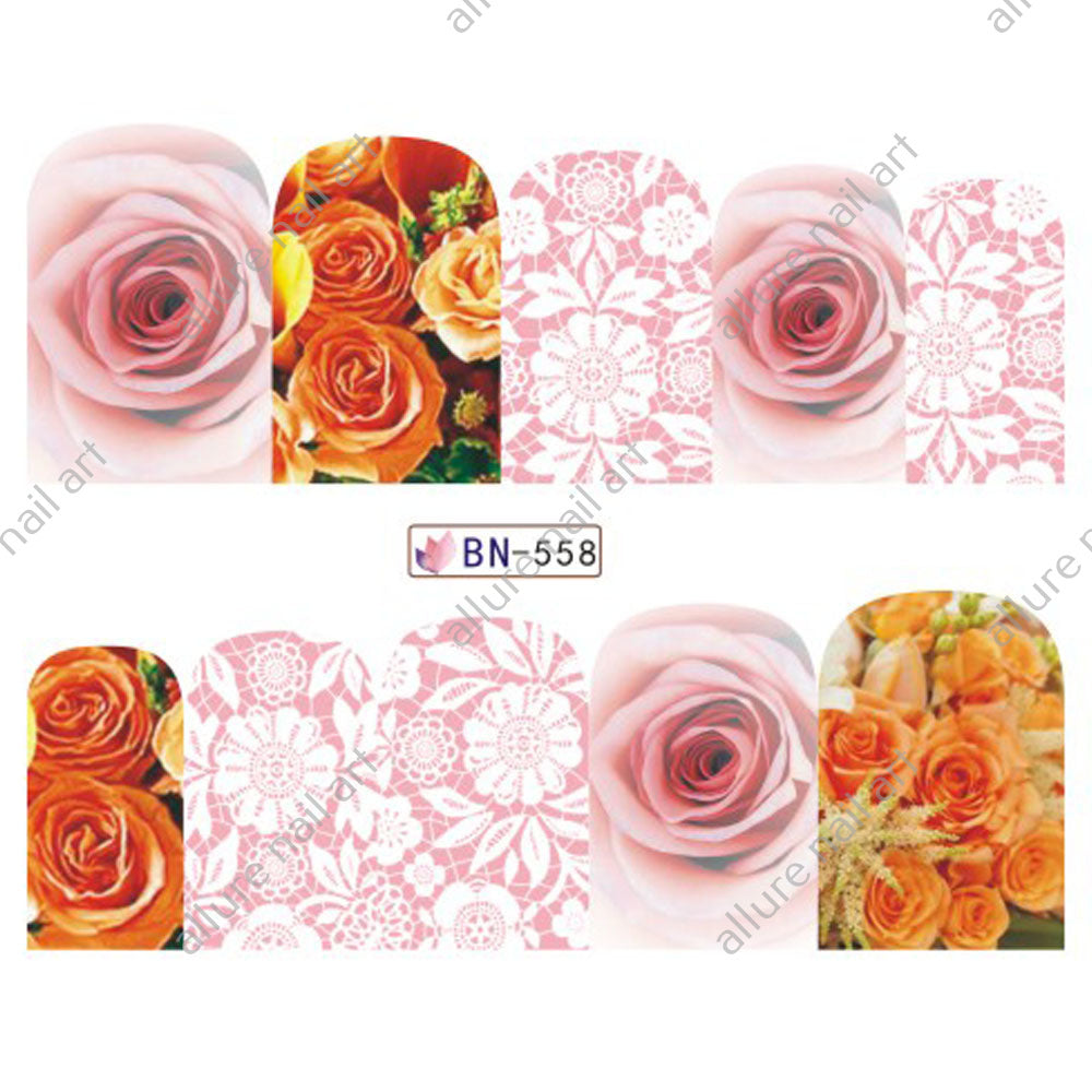 Rose Floral Nail Art Decal BN558