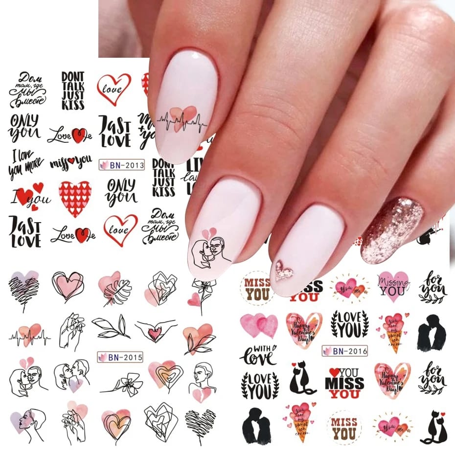 Valentine Heart Text Art Nail Decal BN2016