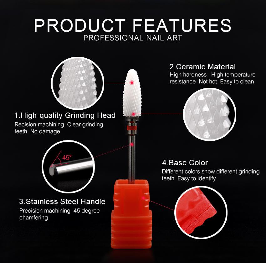 Ceramic Nail Drill Bit Flame ST Cone Red – Grit: F (fine) 3/32″