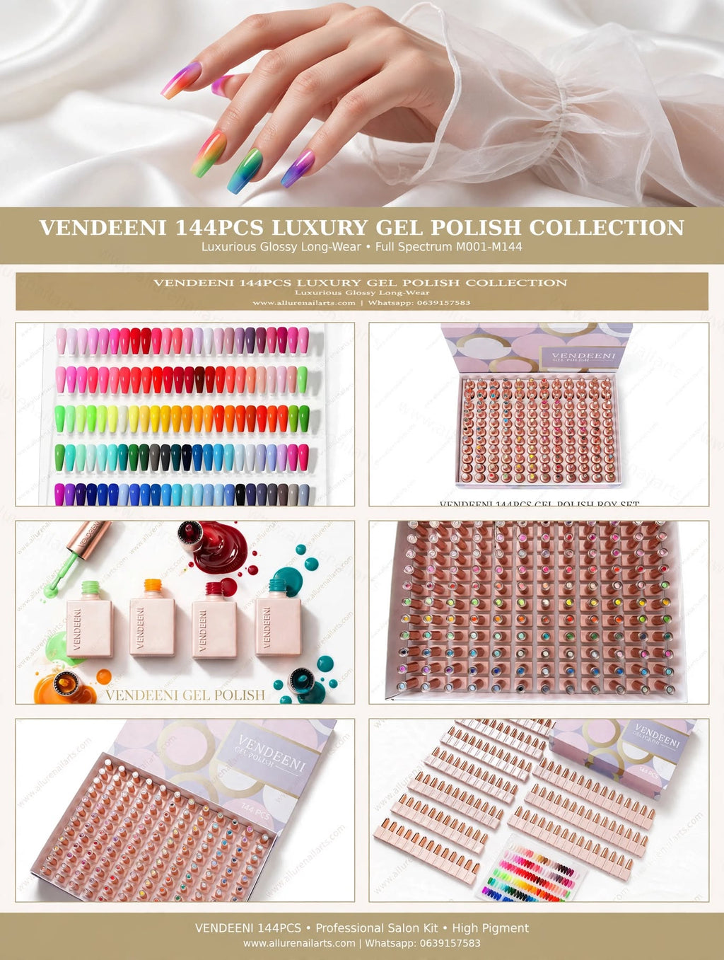 Vendeeni 144 colors Gel Polish set with a color chart