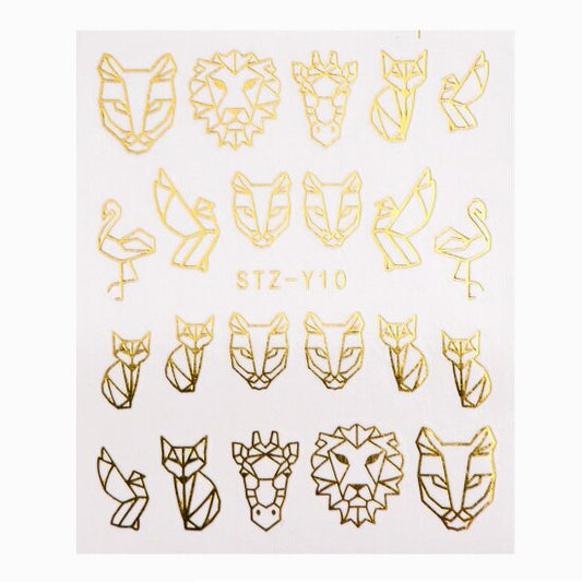 Gold Metallic Abstract Animal Bird Giraffe Lion Fox Nail Decal