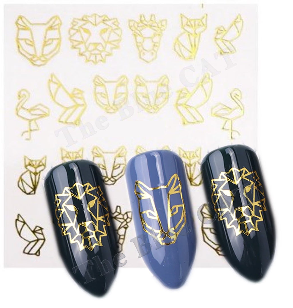Gold Metallic Abstract Animal Bird Giraffe Lion Fox Nail Decal