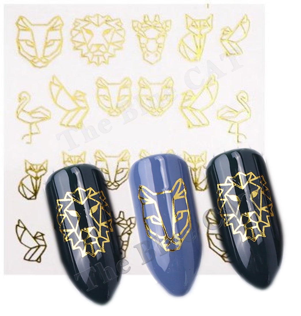 Gold Metallic Abstract Animal Bird Giraffe Lion Fox Nail Decal