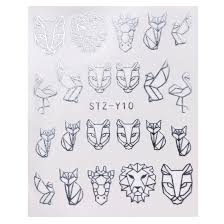 Silver Metallic Abstract Animal Bird Giraffe Lion Fox Nail Decal