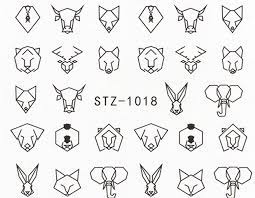 Geometric Animal Dog Rabbit Elephant Lion Cow Fox Nail Decal