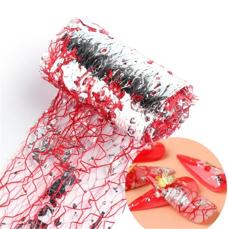 Red Net Gold Foil Nail Mesh Net Foil Nail Art