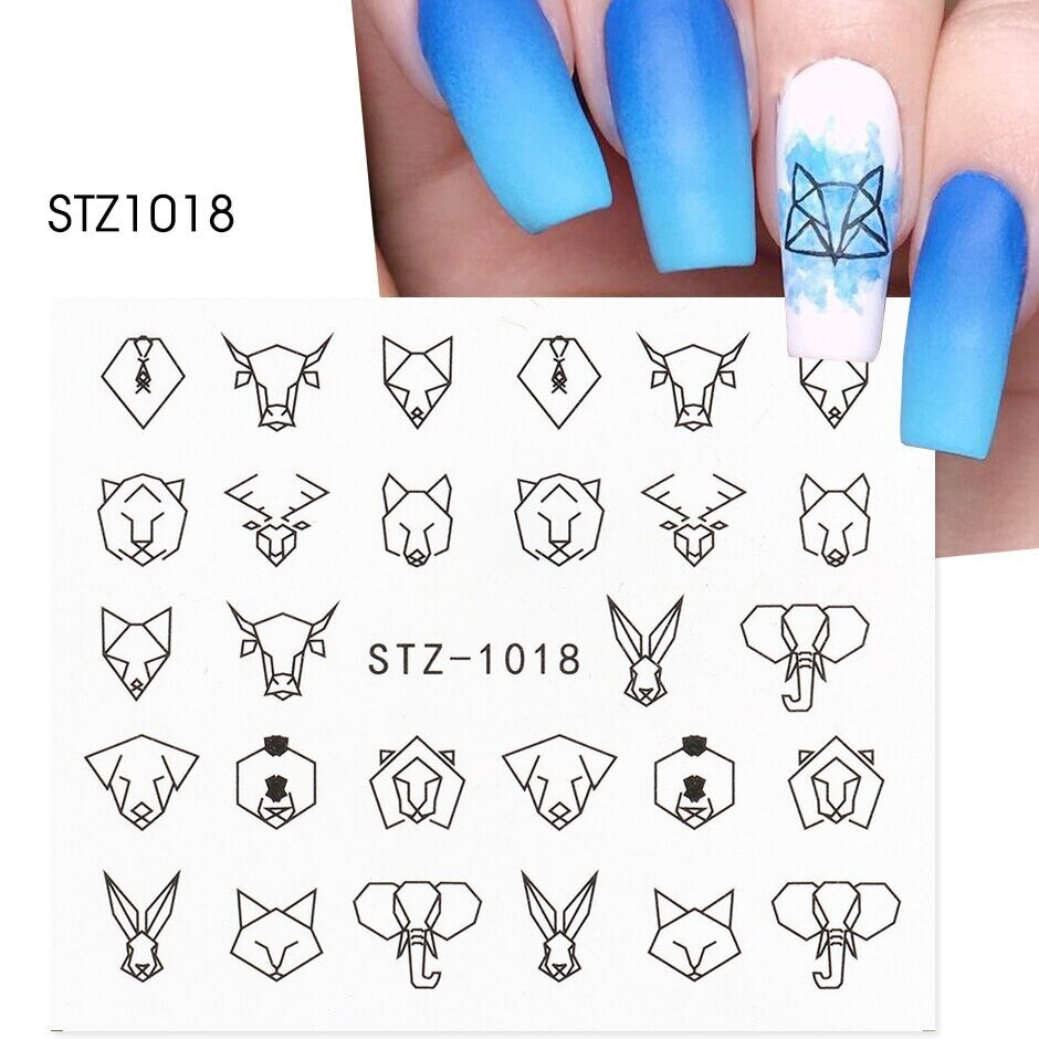 Geometric Animal Dog Rabbit Elephant Lion Cow Fox Nail Decal