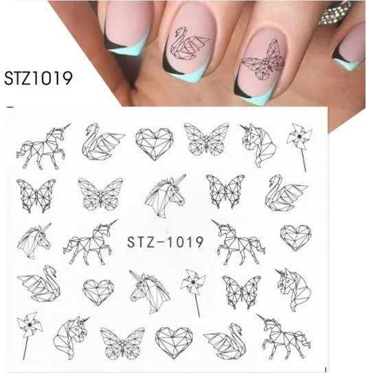 Geometric Animal Unicorn Butterfly Swan Heart Nail Decal