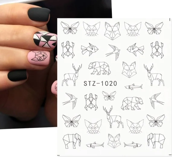 Geometric Animal Bear Butterfly Cat Bird Deer Turtle Nail Decal