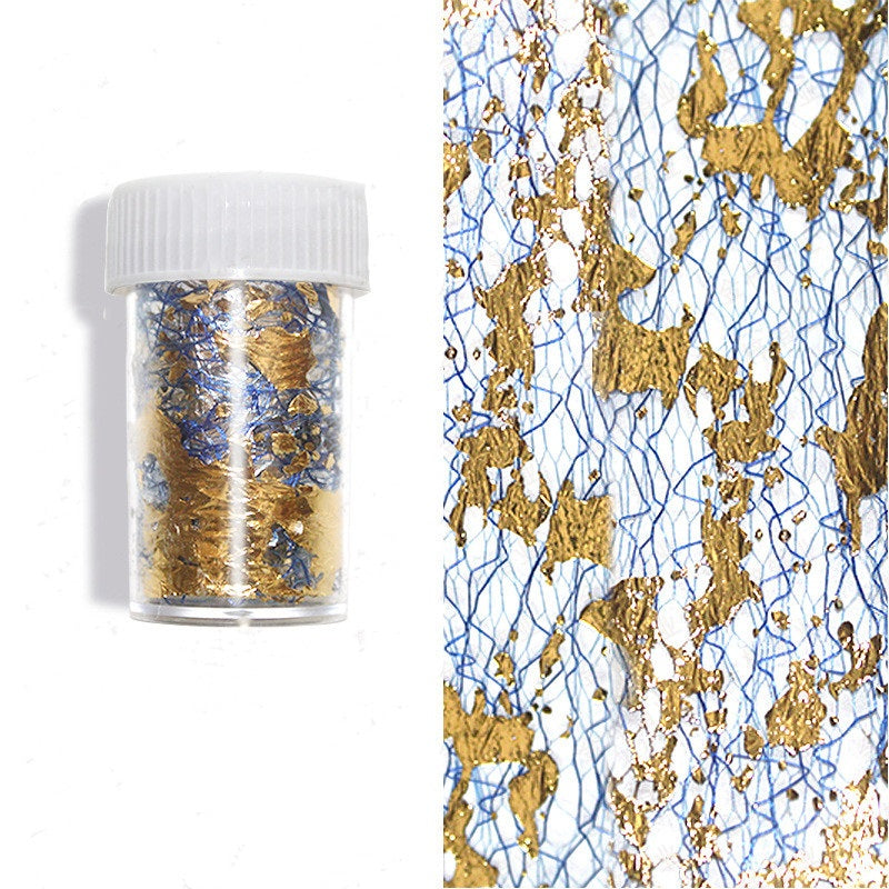 Blue Net Gold Foil Nail Mesh Net Foil Nail Art