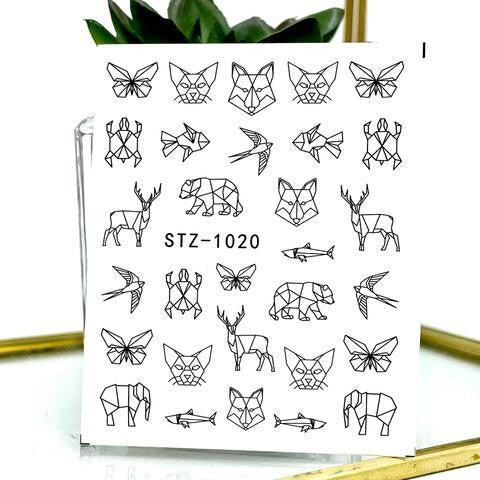 Geometric Animal Bear Butterfly Cat Bird Deer Turtle Nail Decal