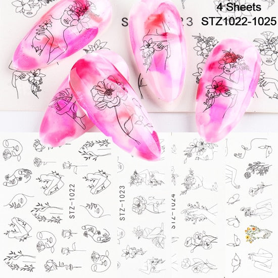 Abstract Faces Geometric Flower Nail Decal